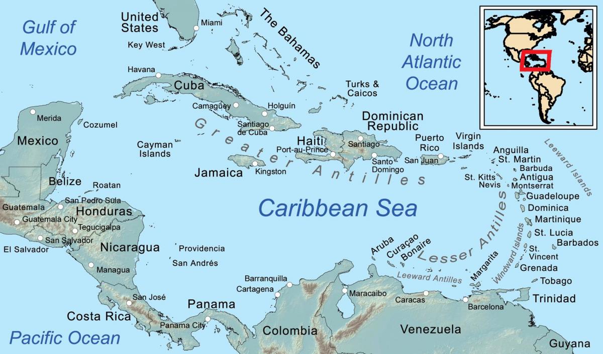 χάρτης της τζαμάικα και τα γύρω νησιά
