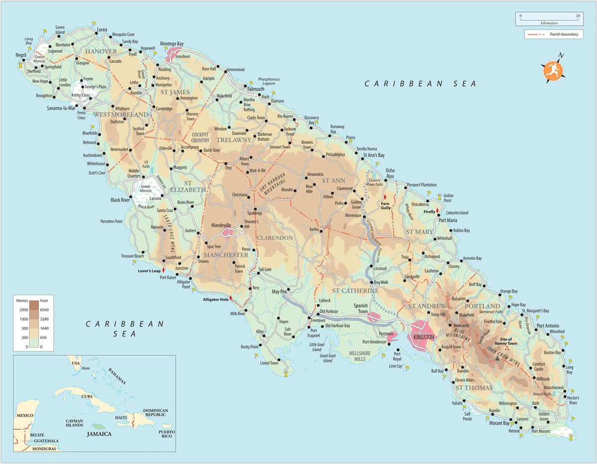 Χάρτης της νότιας ακτής της τζαμάικα 