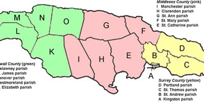 Χάρτης της τζαμάικα κομητείες
