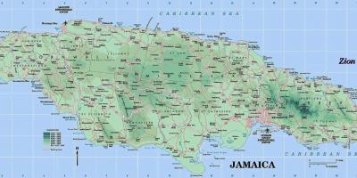 Φυσική χάρτη της τζαμάικα εμφάνιση βουνά